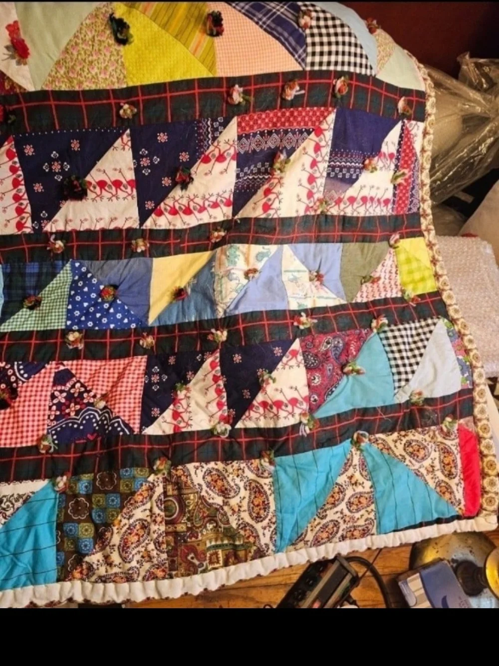 Vintage Handmade Crazy Quilt, Measures 72